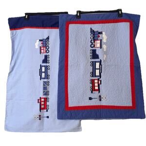 Pottery Barn Kids RED CABOOSE Train Quilted STANDARD Pillow Sham & Pillowcase